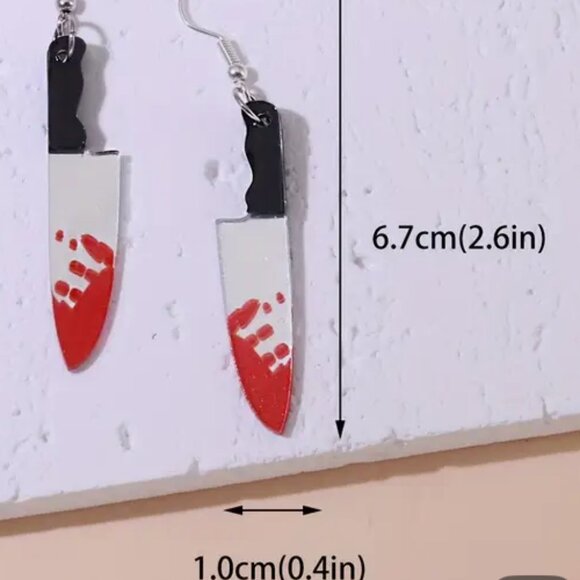 Bloody Blade Dangle Earrings | Creepy-Cute Accessory! New! - Picture 3 of 7